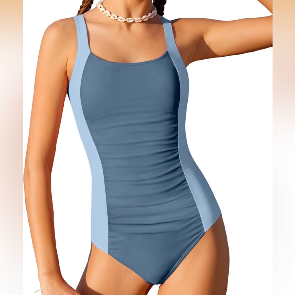 NWOT One Piece Bathing Suit for Girls Ruched Adjustable Straps Padded Swimsuit